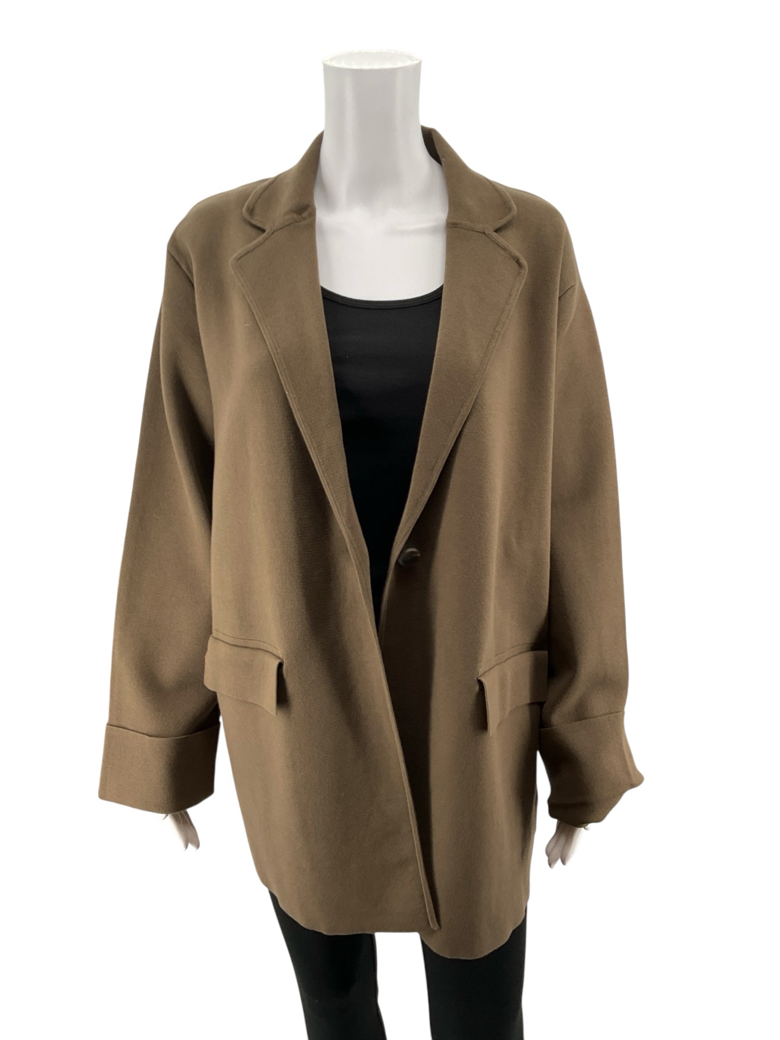 White + Warren Organic Cotton Stretch Knit Blazer Jacket Brown Size Large