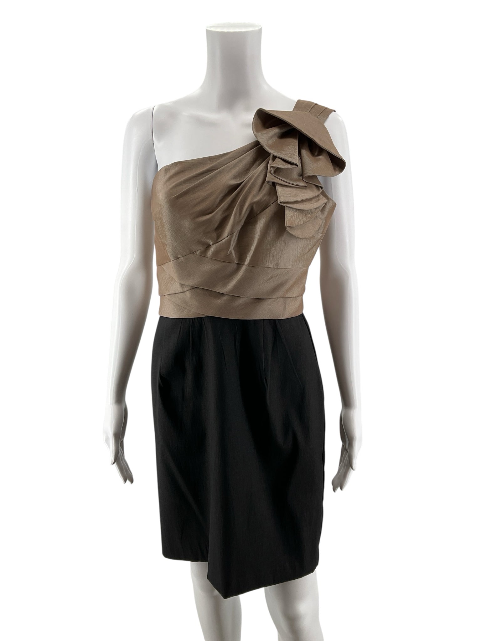 London Times One Shoulder Color Block Draped Sheath Dress Size Small