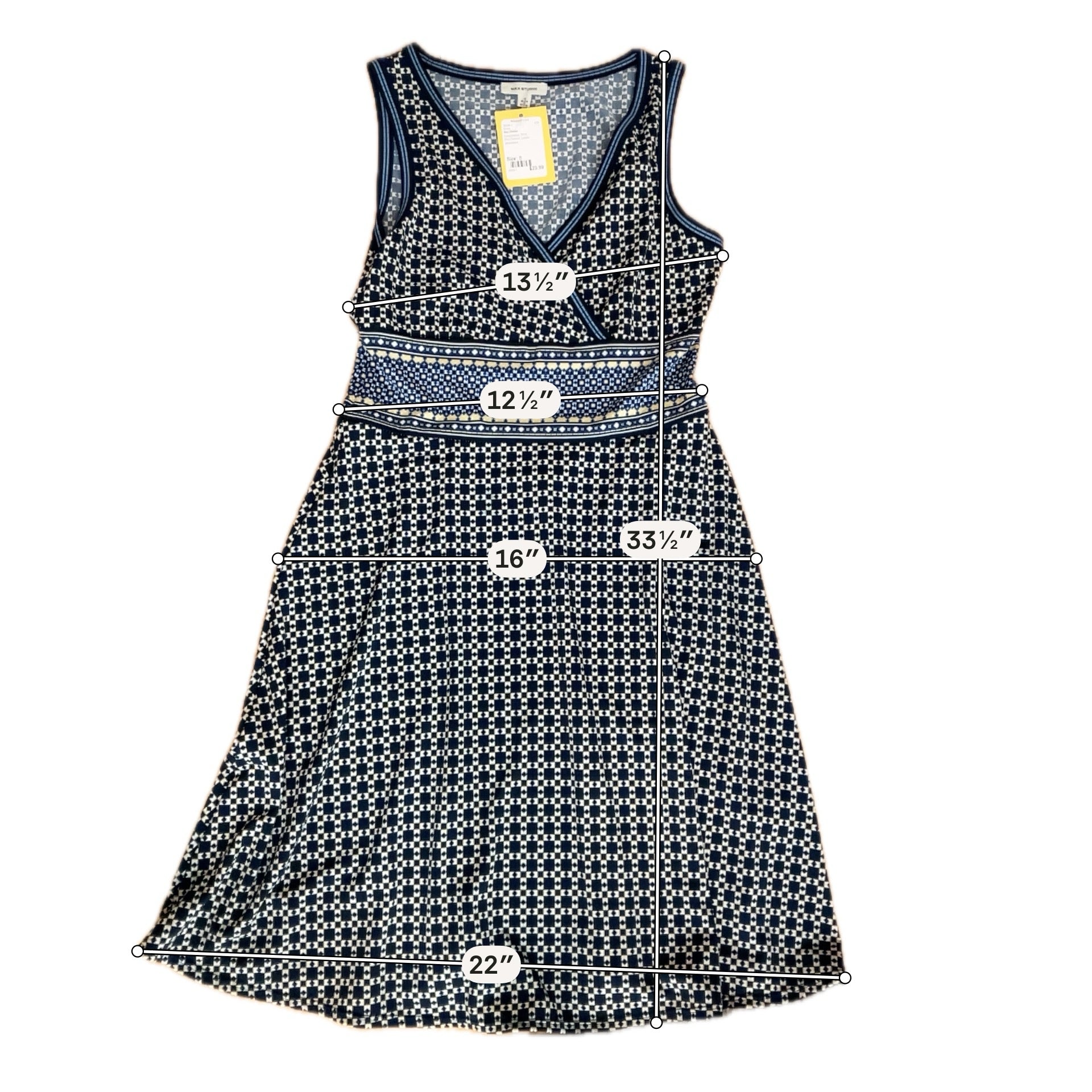 NIC + ZOE Navy Mosaic Print Surplice Fit & Flare Knit Dress Size Small