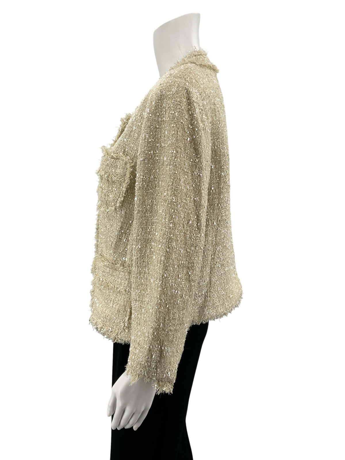 MICHAEL Michael Kors Fringe-Trim Metallic Tweed Jacket Cream Size 14 NWT