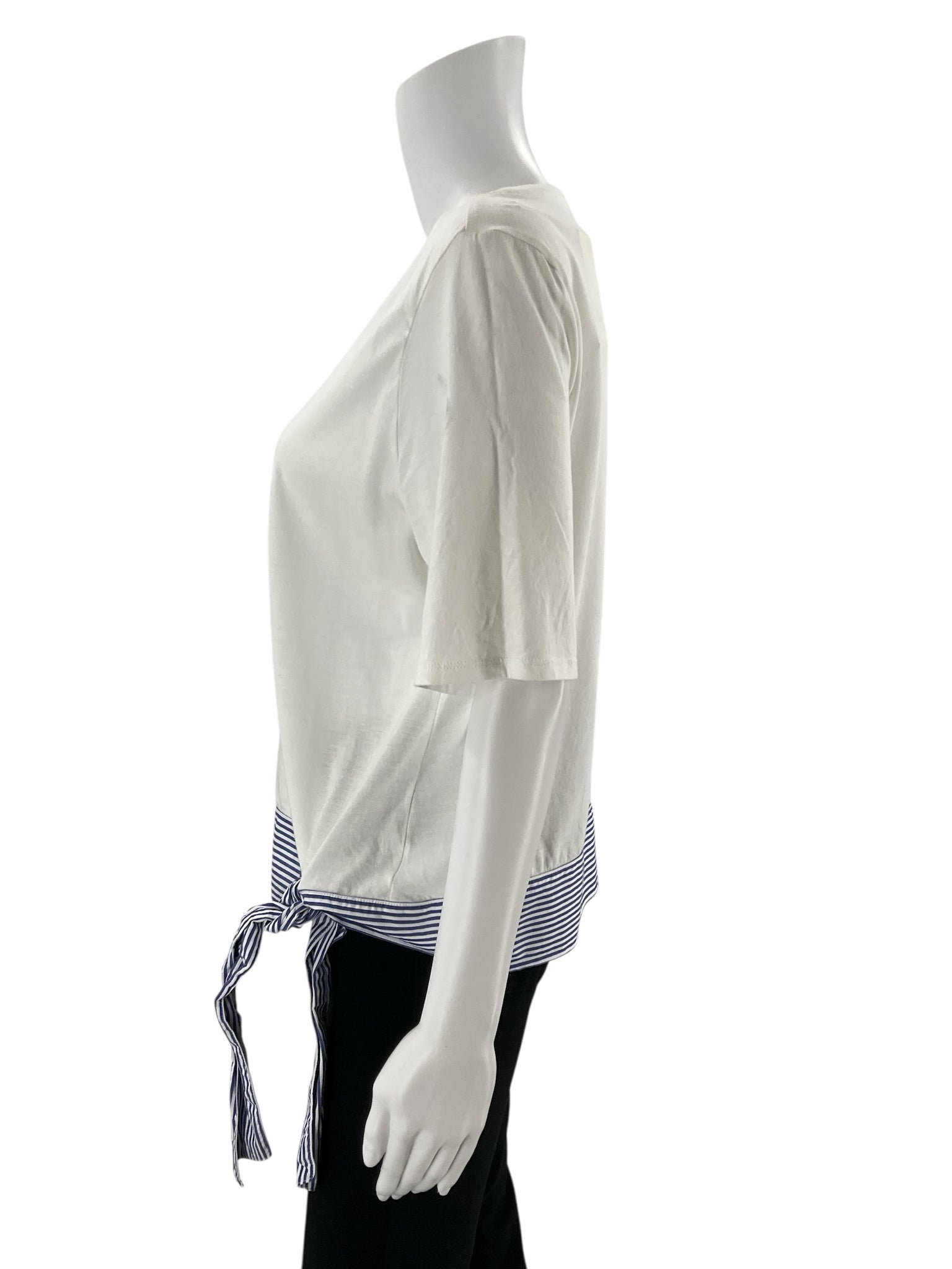 Talbots White/Blue Solid Pre-Owned Ladies Top - Size Large