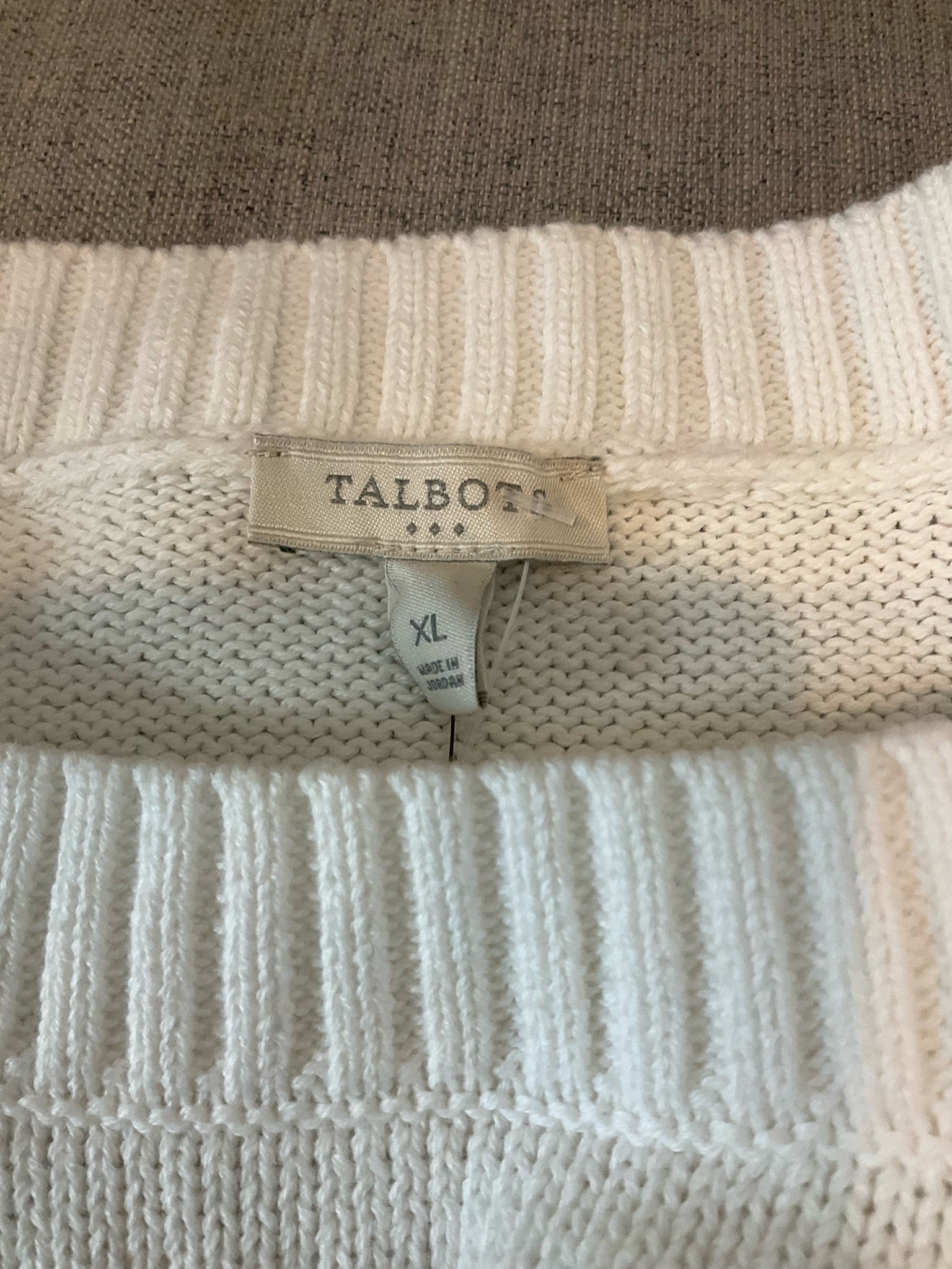 Talbots NWT Textured Open-Knit 100% Cotton Sweater White XL