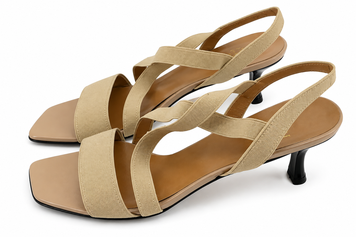 Stuart Weitzman Tan Leather Elastic Criss-Cross Sandals | Size 5.5 - ONLINE ONLY