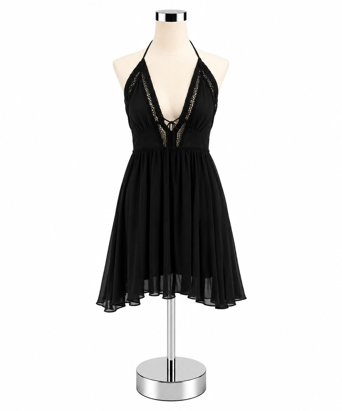 Free People La Nite Black Crochet Halter Mini Dress | Size XS - ONLINE ONLY