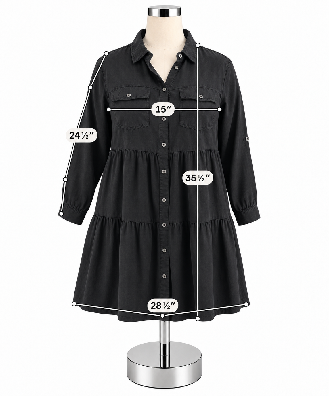 Velvet Heart Black 100% Tencel Tiered Shirt Dress - Size 1X - ONLINE ONLY