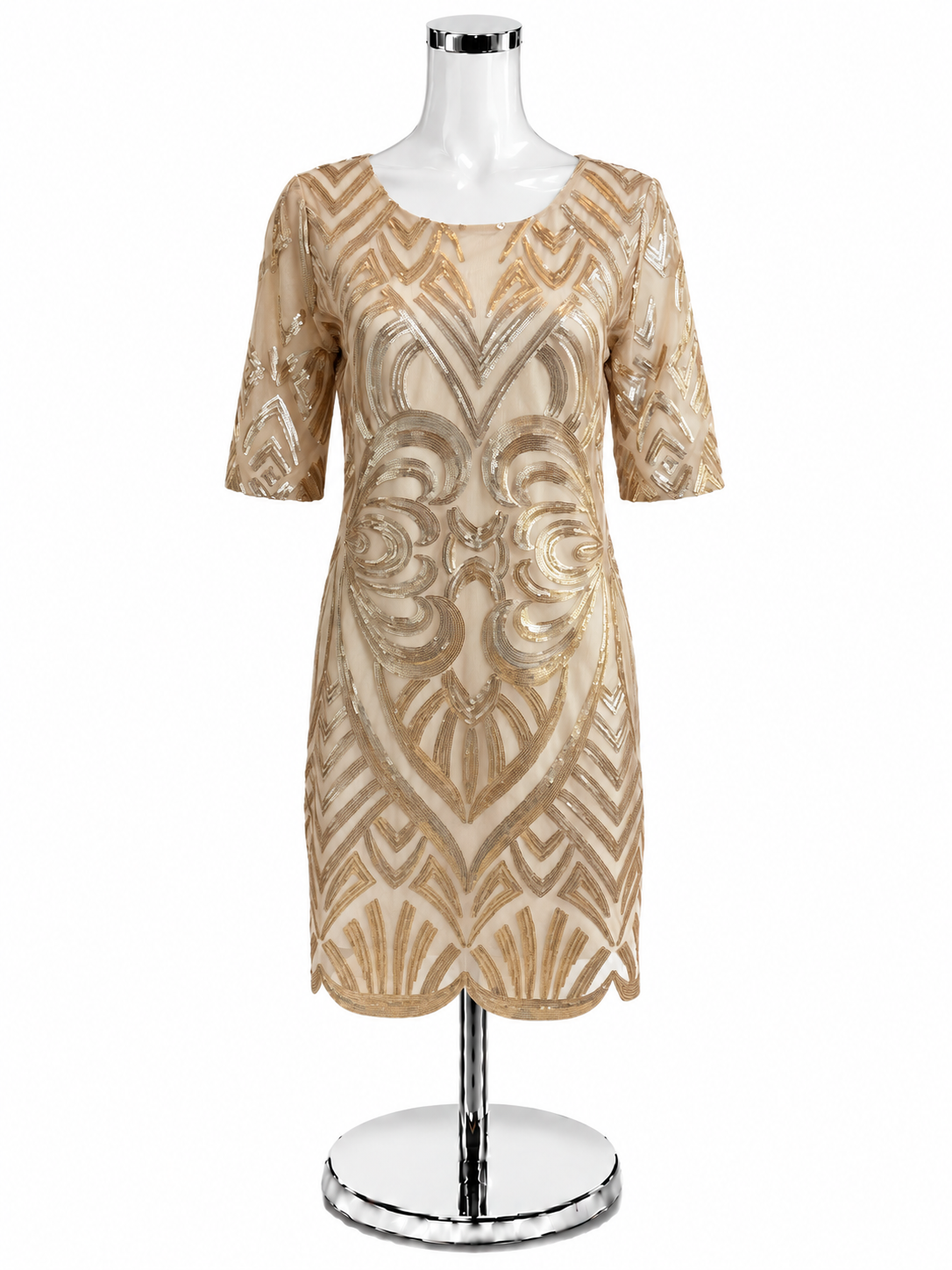 Gianni Bini Champagne Sequin Art Deco Cocktail Dress- ONLINE ONLY