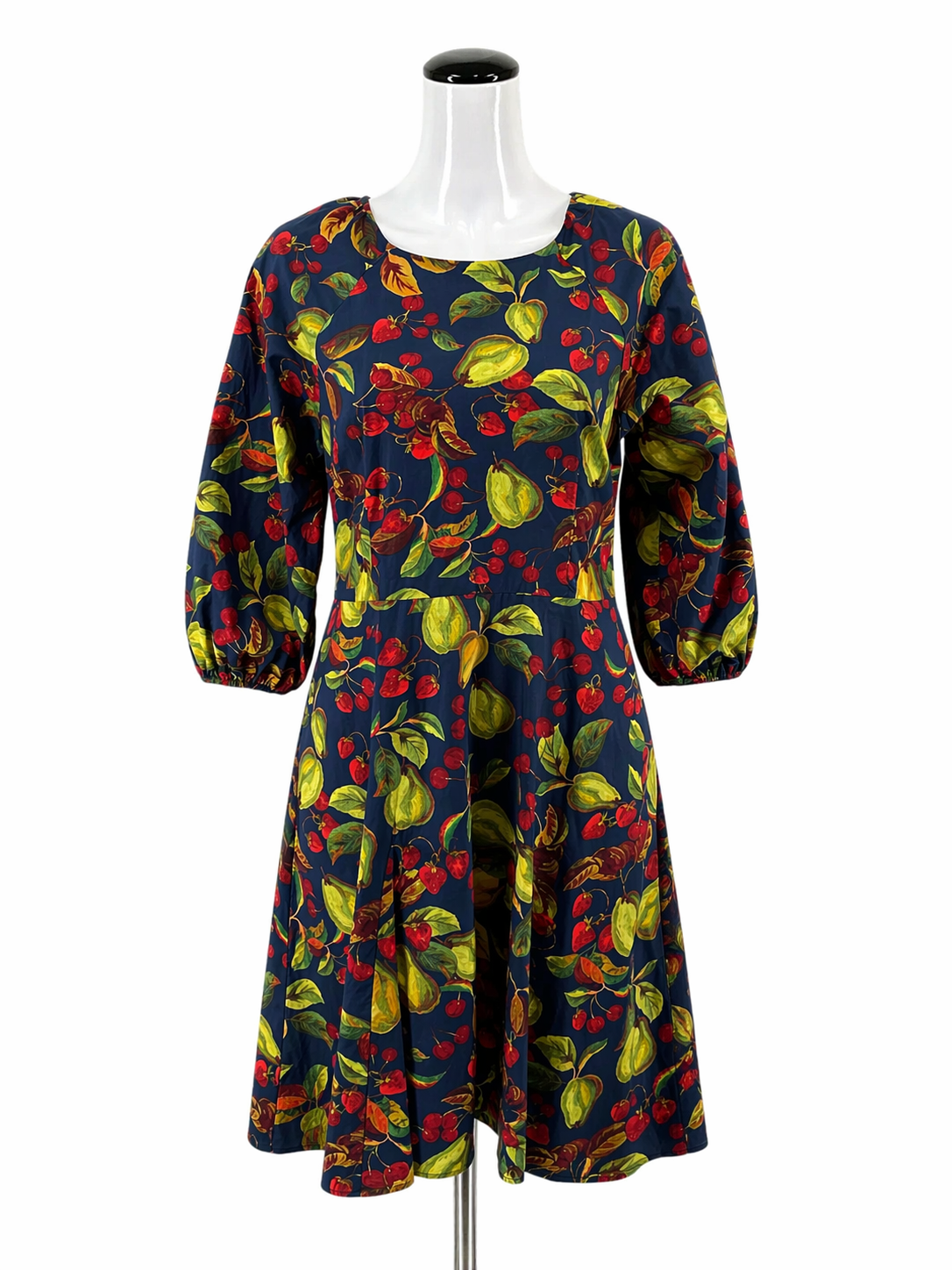 Talbots Navy/Green/Red Fruit Pre-Owned Ladies Dress - Size 12 Petite