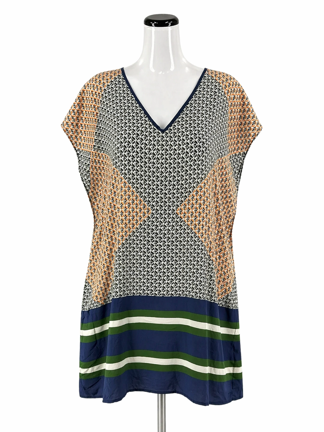 J. Crew green/blue/orange Sleeveless J Crew Green/Blue/Orange Print Pre-Owned Ladies Dress - Size Small - Size S