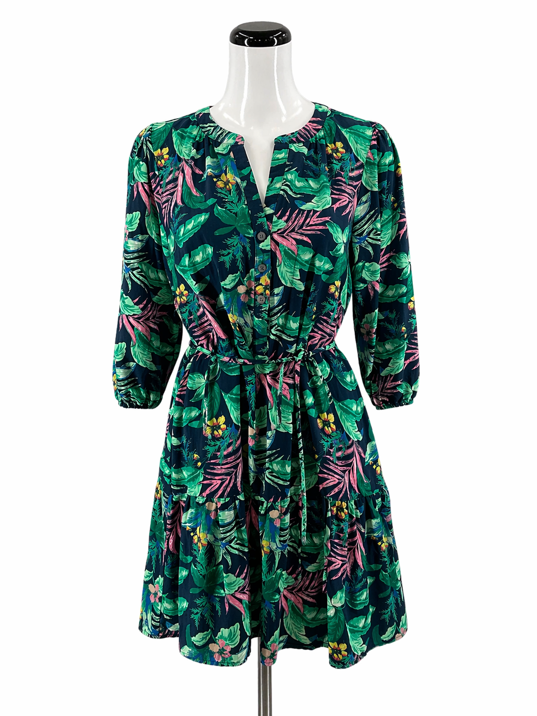 Loft Petite Floral Linen Blend Tiered Dress Size Medium Petite