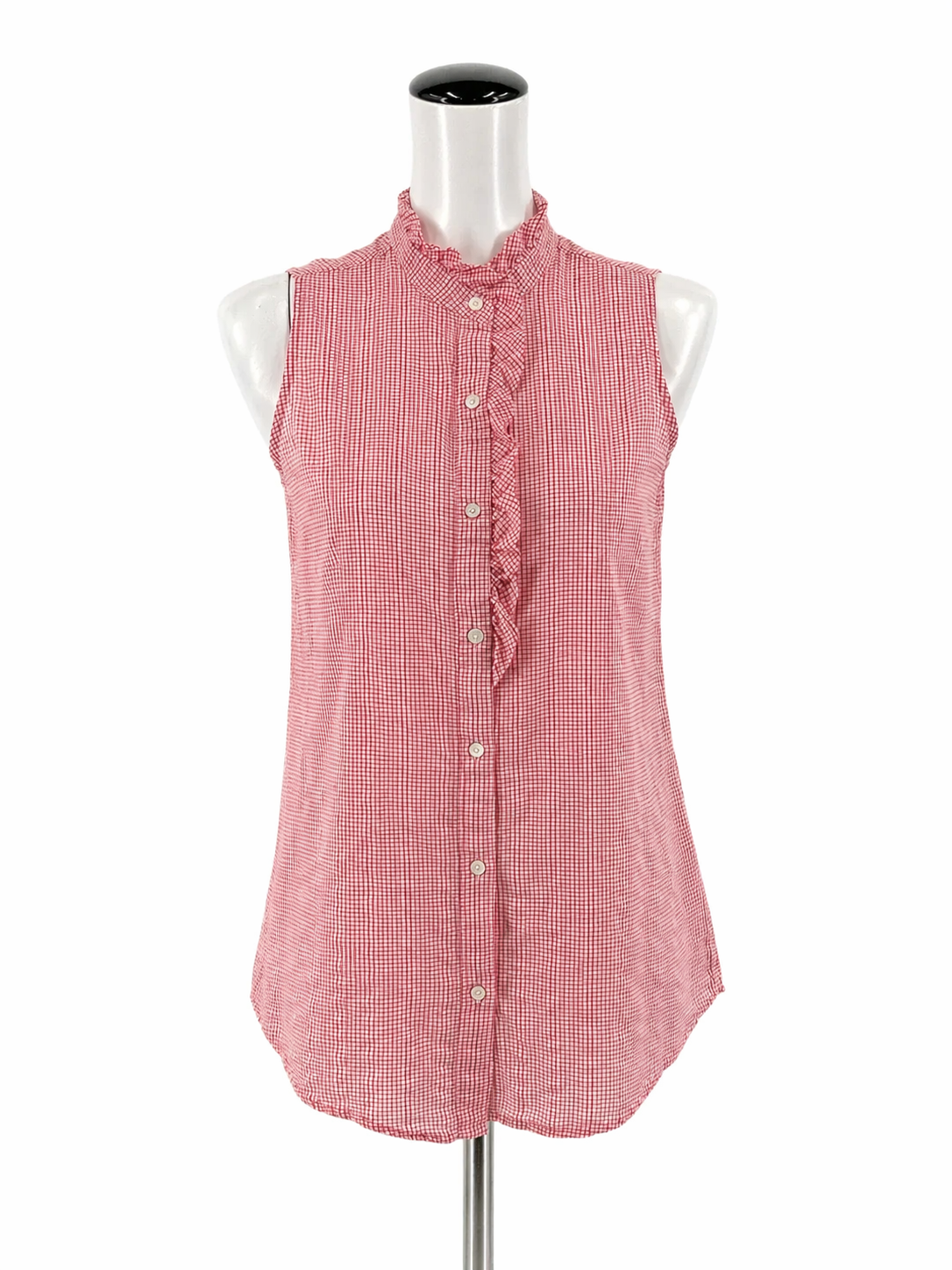 J. McLaughlin red/white Sleeveless Red Gingham Ruffle Sleeveless Top Size Small - Size S