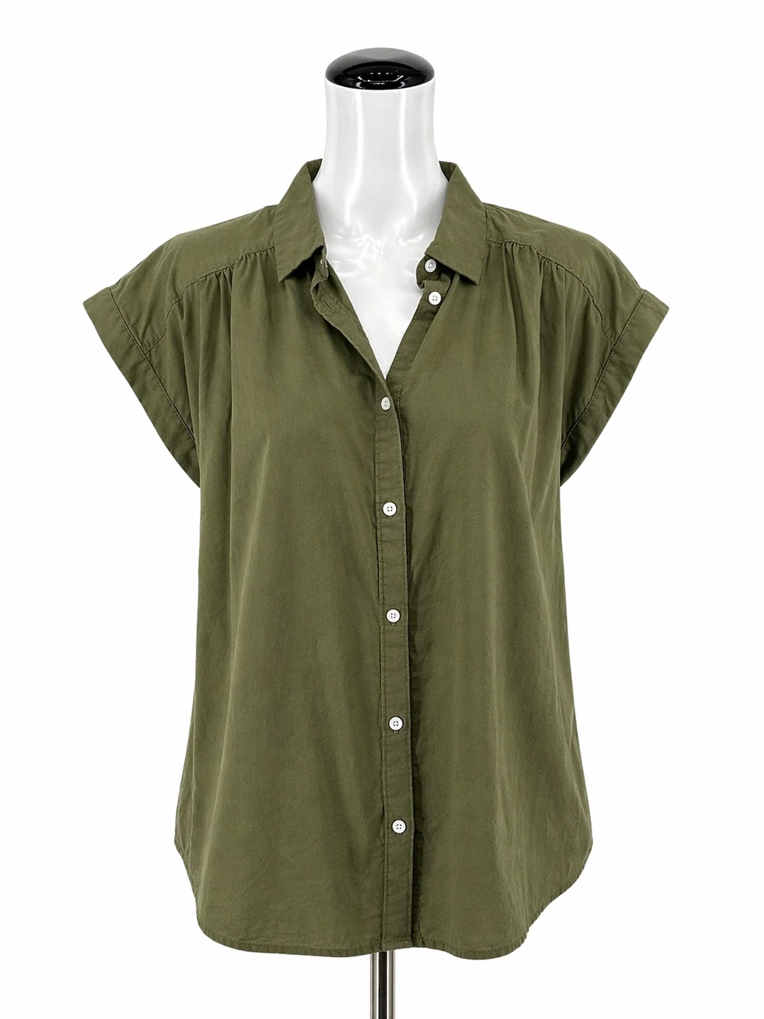 LOFT Outlet Olive Cap Sleeve Olive Green Flutter Sleeve Button-Down Top Size Small - Size S