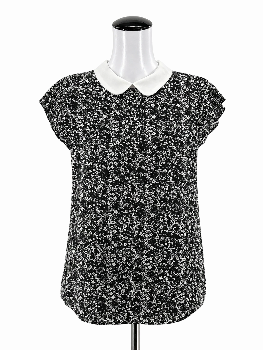 Adrianna Papell black/white Cap Sleeve Black White Ditsy Floral Peter Pan Collar Blouse Top Size Small - Size S