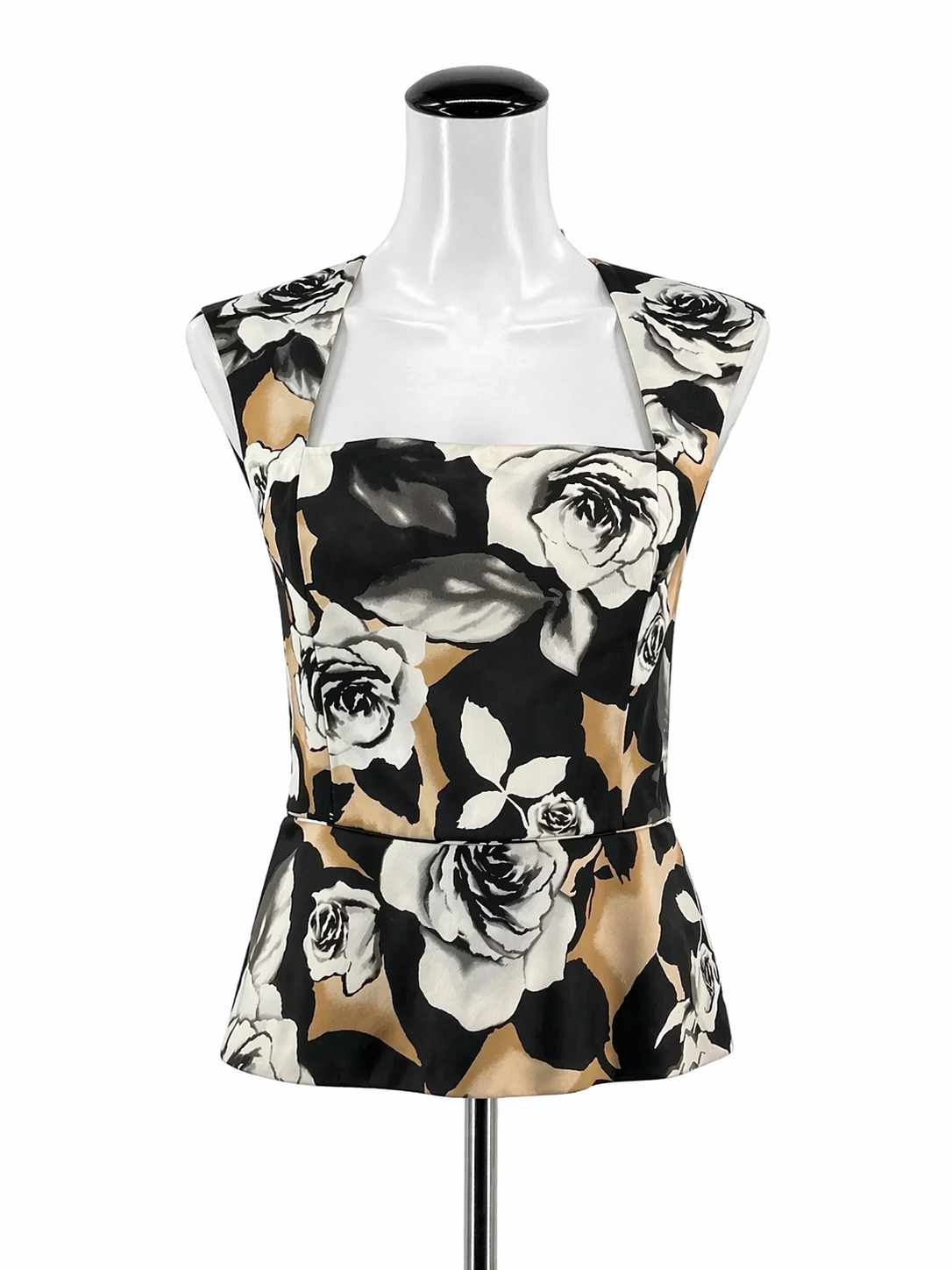 White House Black Market Floral Rose Print Peplum Top Size 0