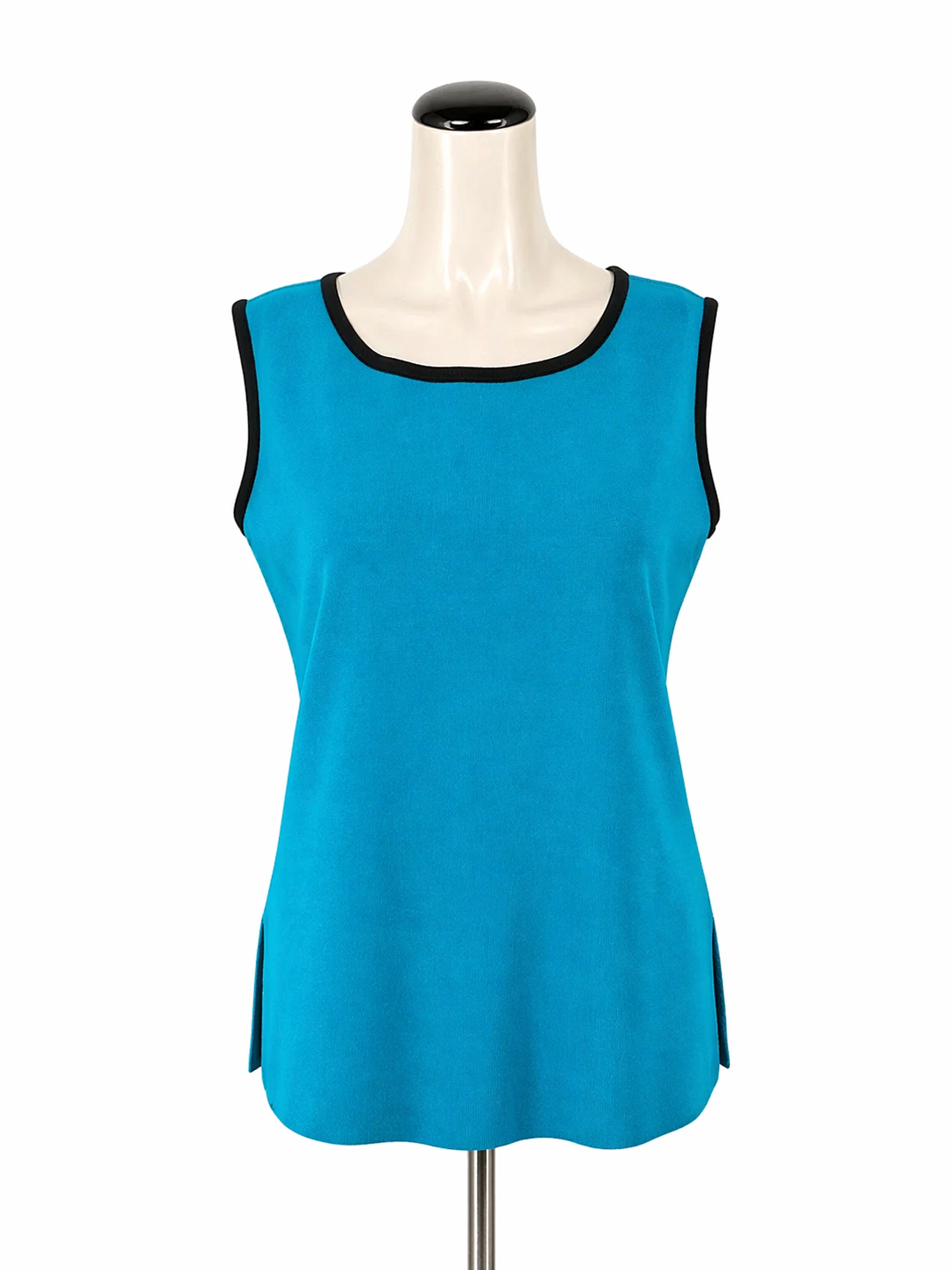 Misook Turquoise Sleeveless Turquoise & Black Trim Sleeveless Ribbed Knit Shell Tank Top Size S - Size S