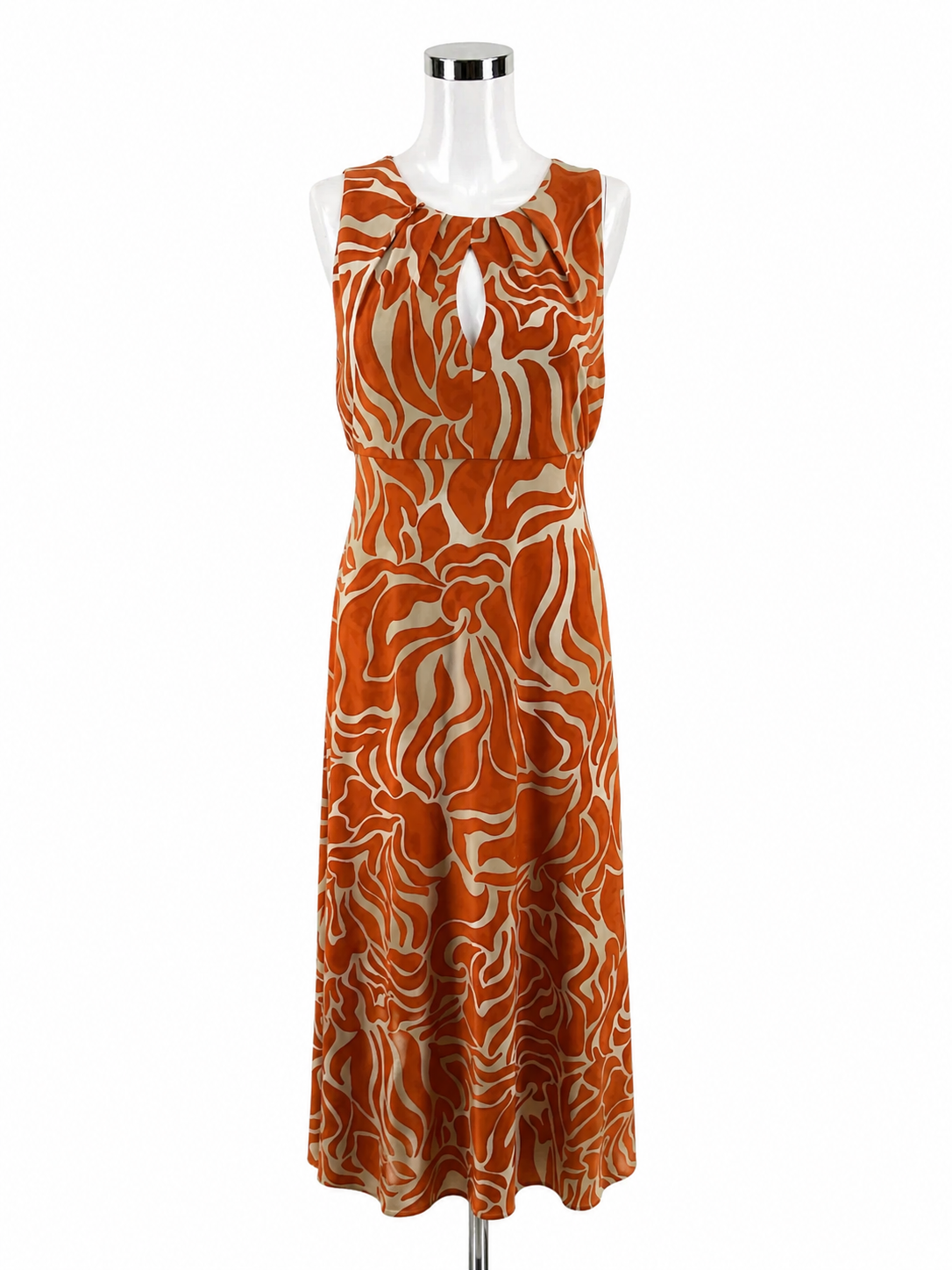 Maggy London Tan/orange Maxi Orange & Ivory Swirl Print Keyhole Maxi Dress Size 2 - Size 2
