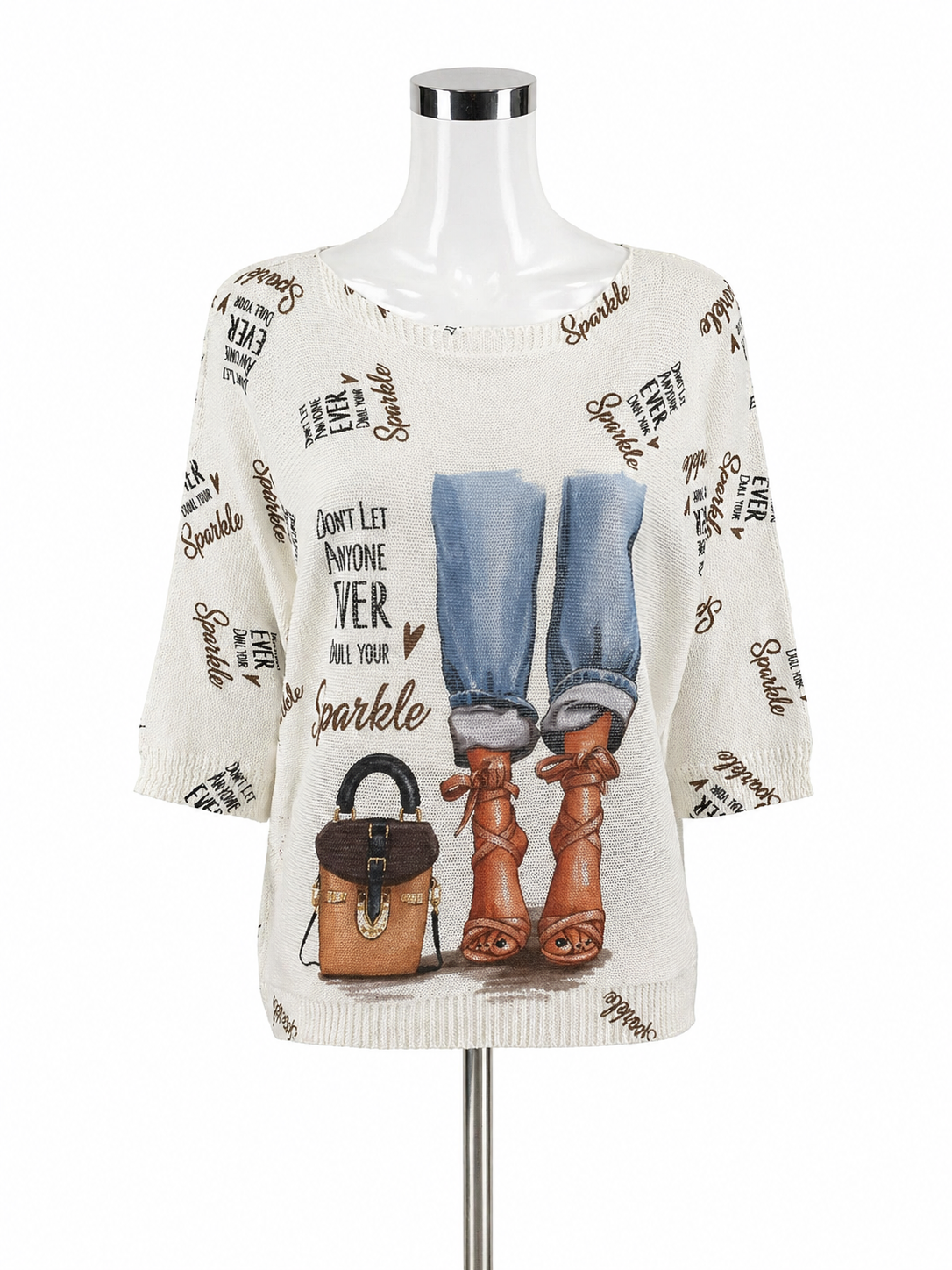 Entro Sparkle Quote Graphic Print Dolman Sleeve Sweater Size M/L