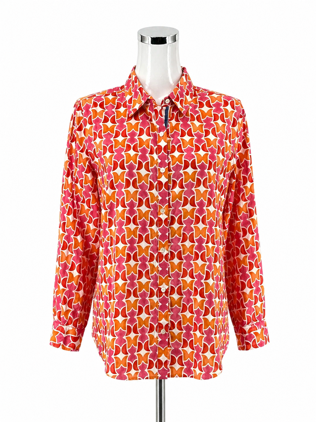 J. McLaughlin red/orange Button Down Geometric Print Cotton Stretch Button-Down Shirt Size Medium - Size M