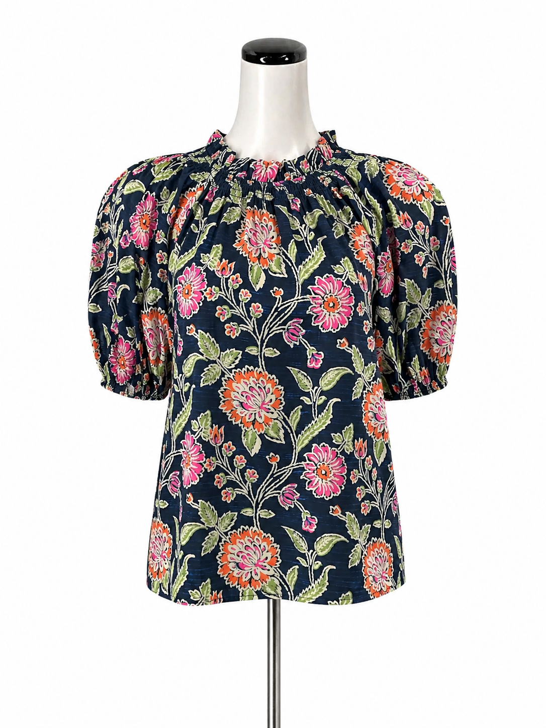 THML NAVY/GREEN/PINK Short Sleeve Navy/Green/Pink Floral Pre-Owned Ladies Casual Top - Size Small - Size S