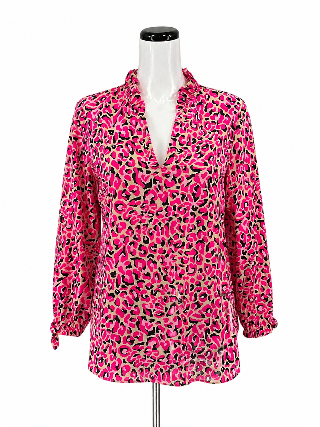 Lilly Pulitzer pink/black Long Sleeve Nevis Top Hotty Pink Big Flirt Animal Print Tunic Size Small - Size S