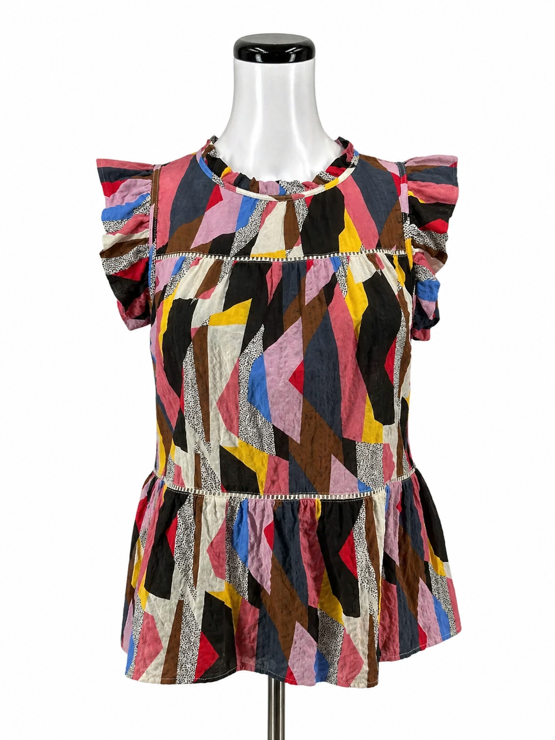 THML multi Peplum Geometric Print Ruffle Peplum Sleeveless Top Size Medium - Size M