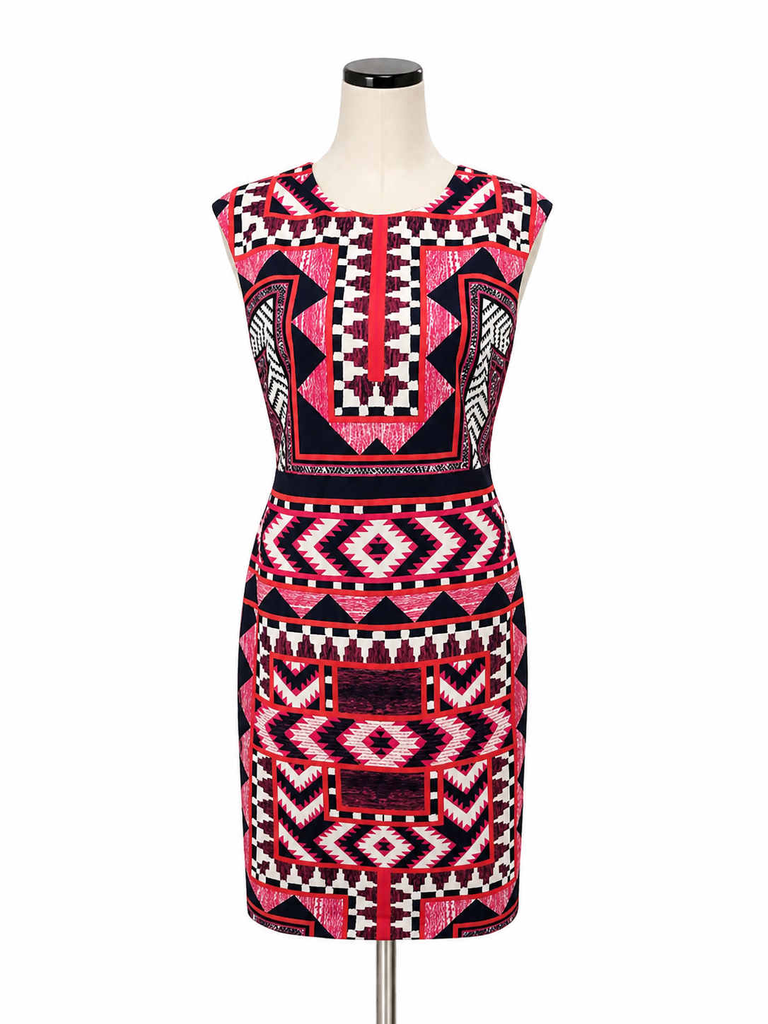 Vince Camuto Pink & Navy Tribal Print Sleeveless Sheath Dress Size 6