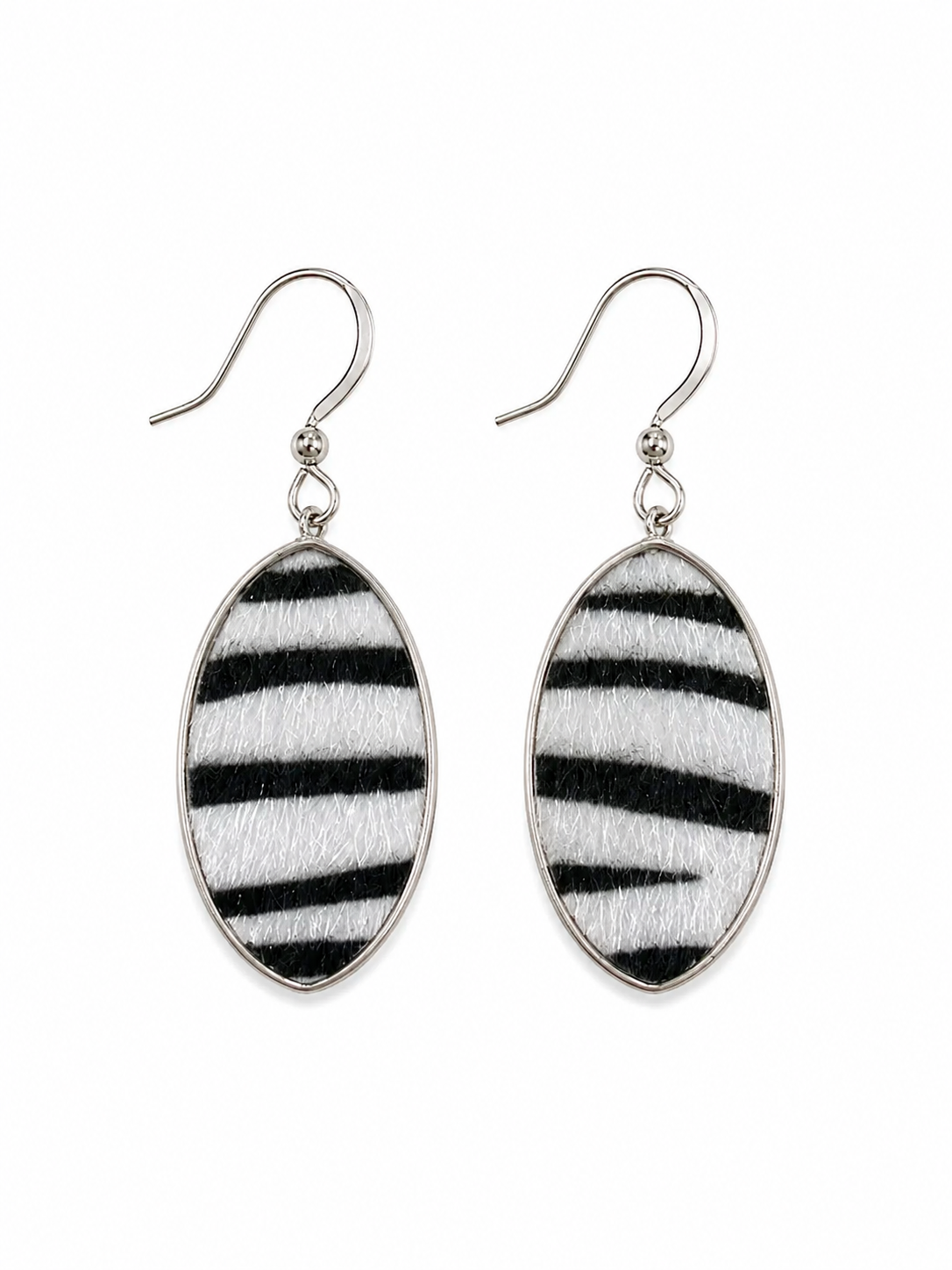 Black & White Zebra Print Oval Drop Earrings