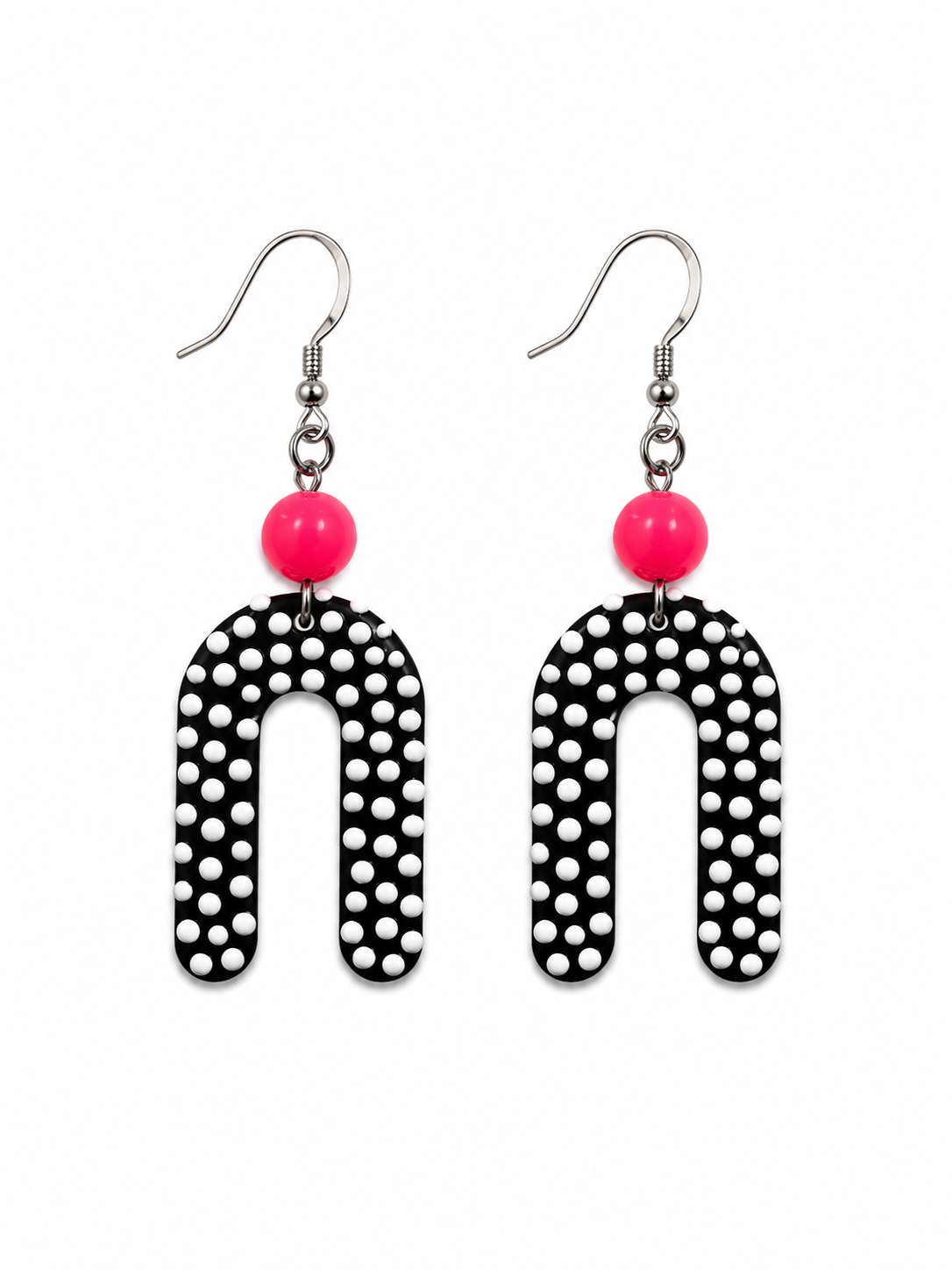 Black & White Polka Dot Arch Drop Earrings