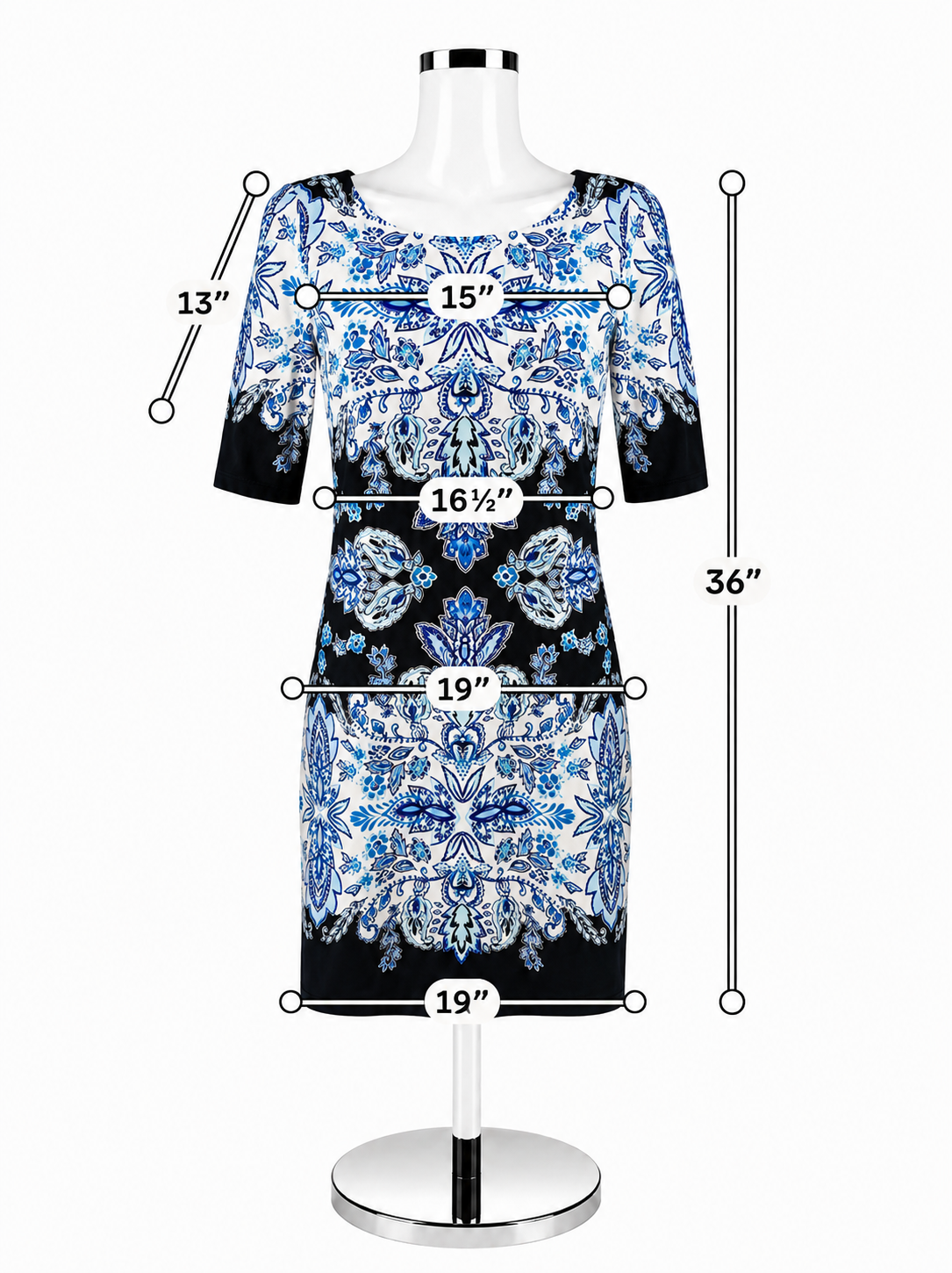 Eliza J Navy/White/Aqua Print Pre-Owned Dress Size 4 - ONLINE ONLY