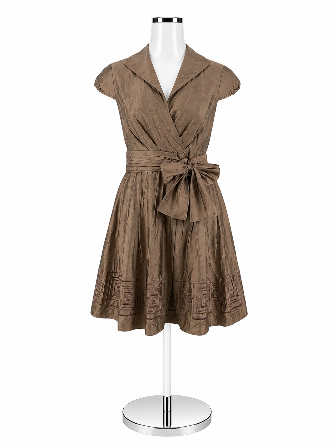 Adrianna Papell Size 8 Taupe Solid Pre-Owned Ladies Dress