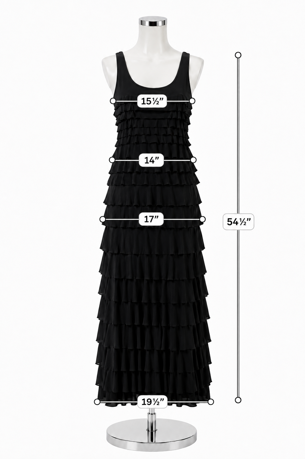 STYLE by Hélène Lagier Black Tiered Ruffle Maxi Dress Size XS- ONLINE ONLY