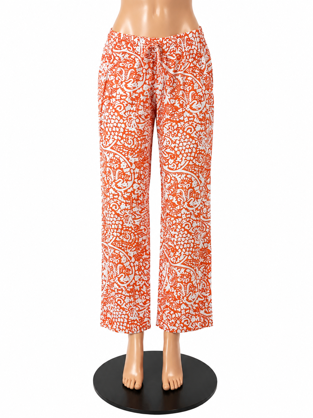 Ann Taylor Orange & White Paisley Linen Blend Pull-On Cropped Pants | 2P - ONLINE ONLY