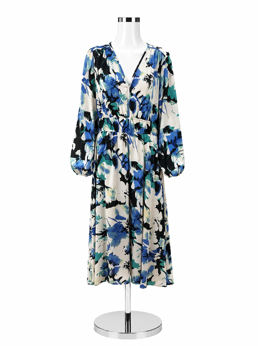 Pretty Garden Floral V-Neck Long Sleeve Midi Dress | Size L | Pre-Owned - ONLINE ONLY