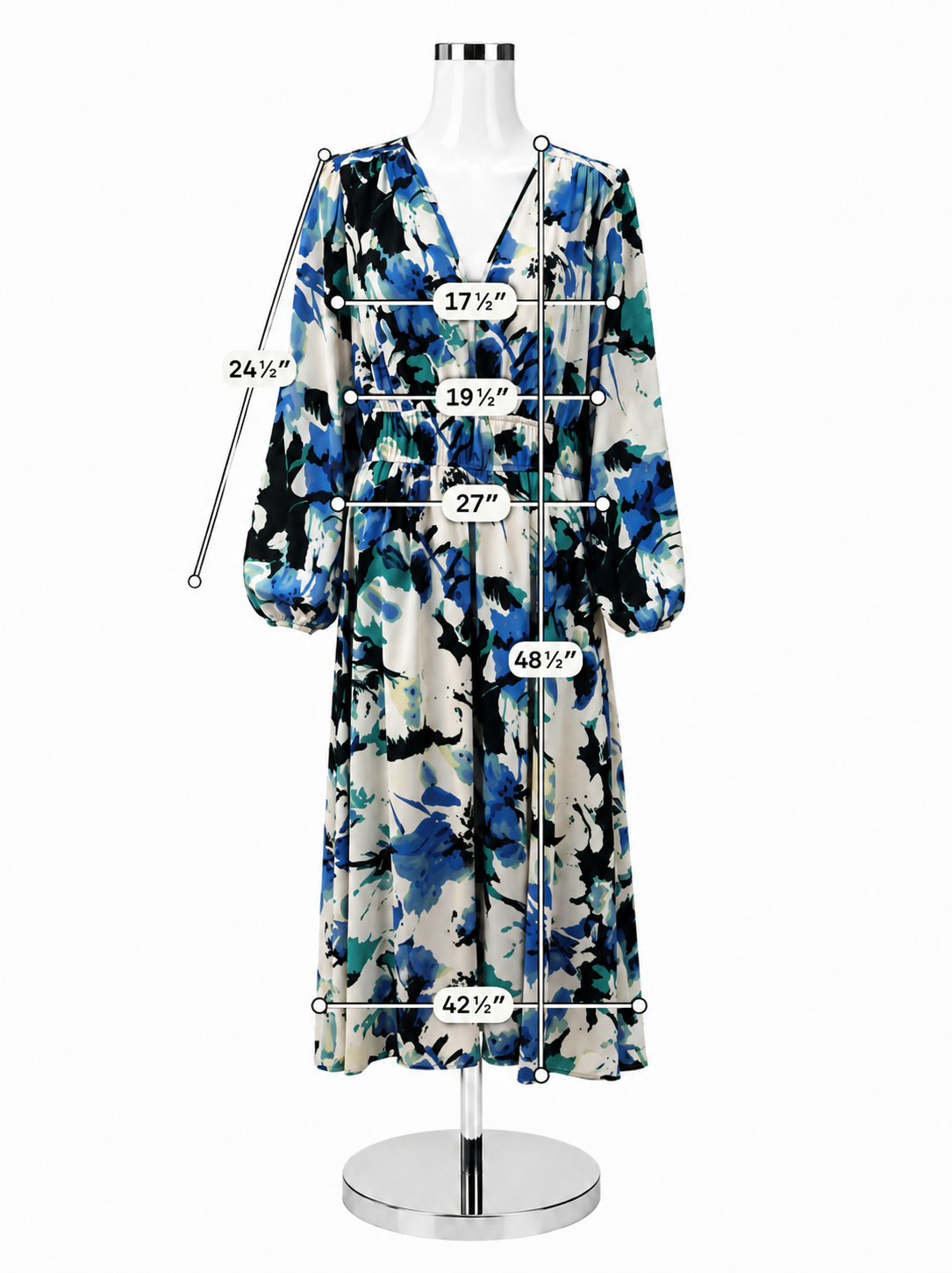 Pretty Garden Floral V-Neck Long Sleeve Midi Dress | Size L | Pre-Owned - ONLINE ONLY