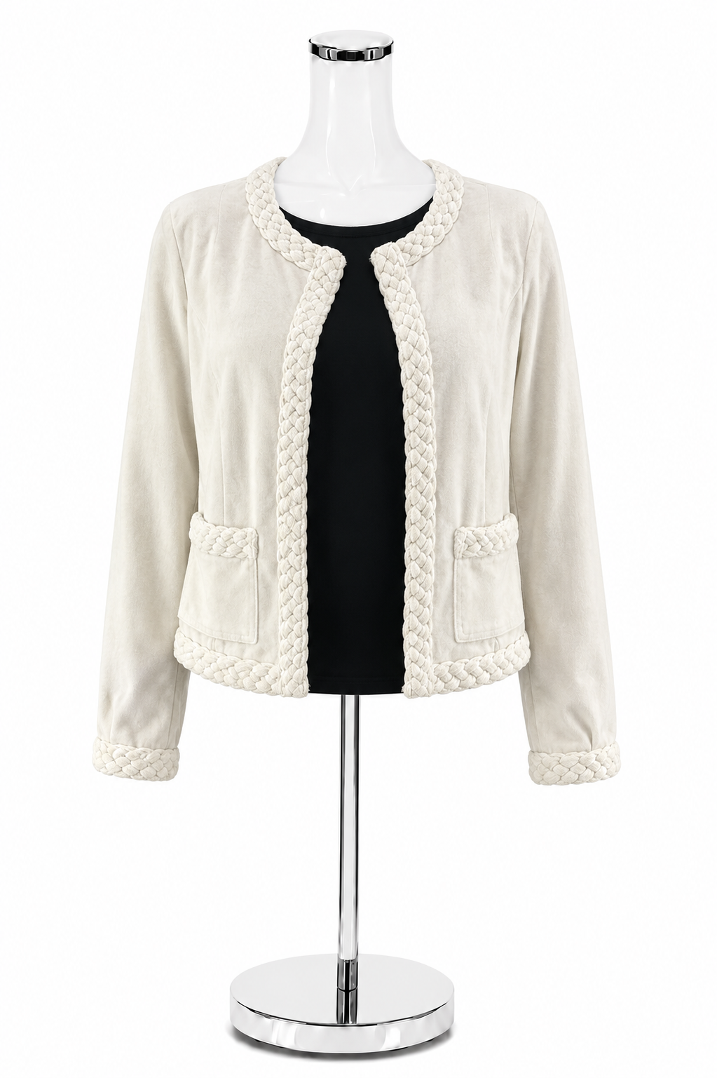 LOFT Braided Trim Open Front Cropped Jacket White Size XS