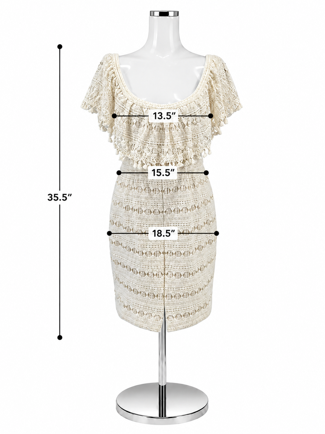 Tracy Reese Cream Crochet Lace Fringe Trim Sheath Dress Size 10