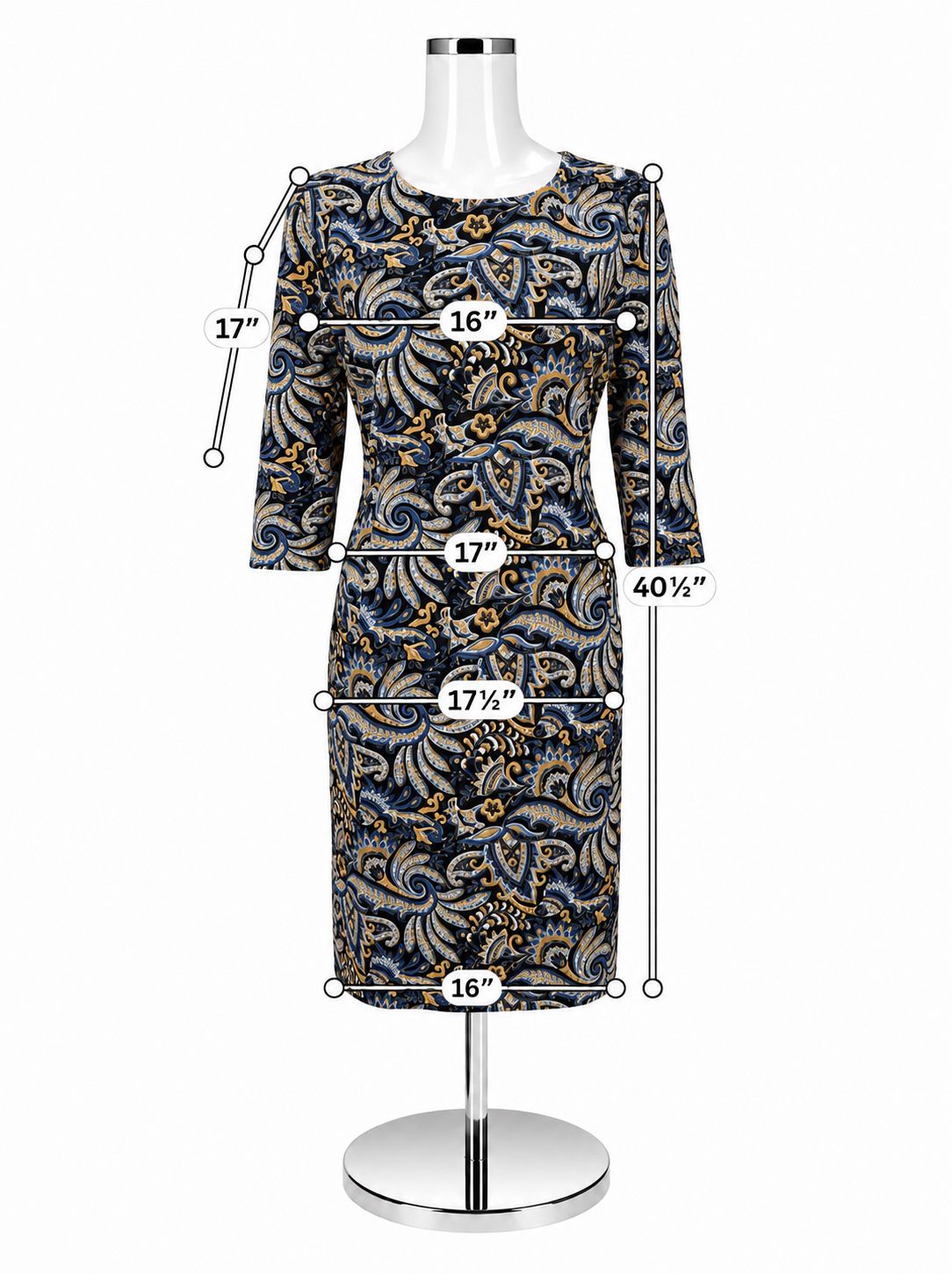 J.McLaughlin Black, Blue & Tan Paisley 3/4 Sleeve Dress – Size Large - ONLINE ONLY