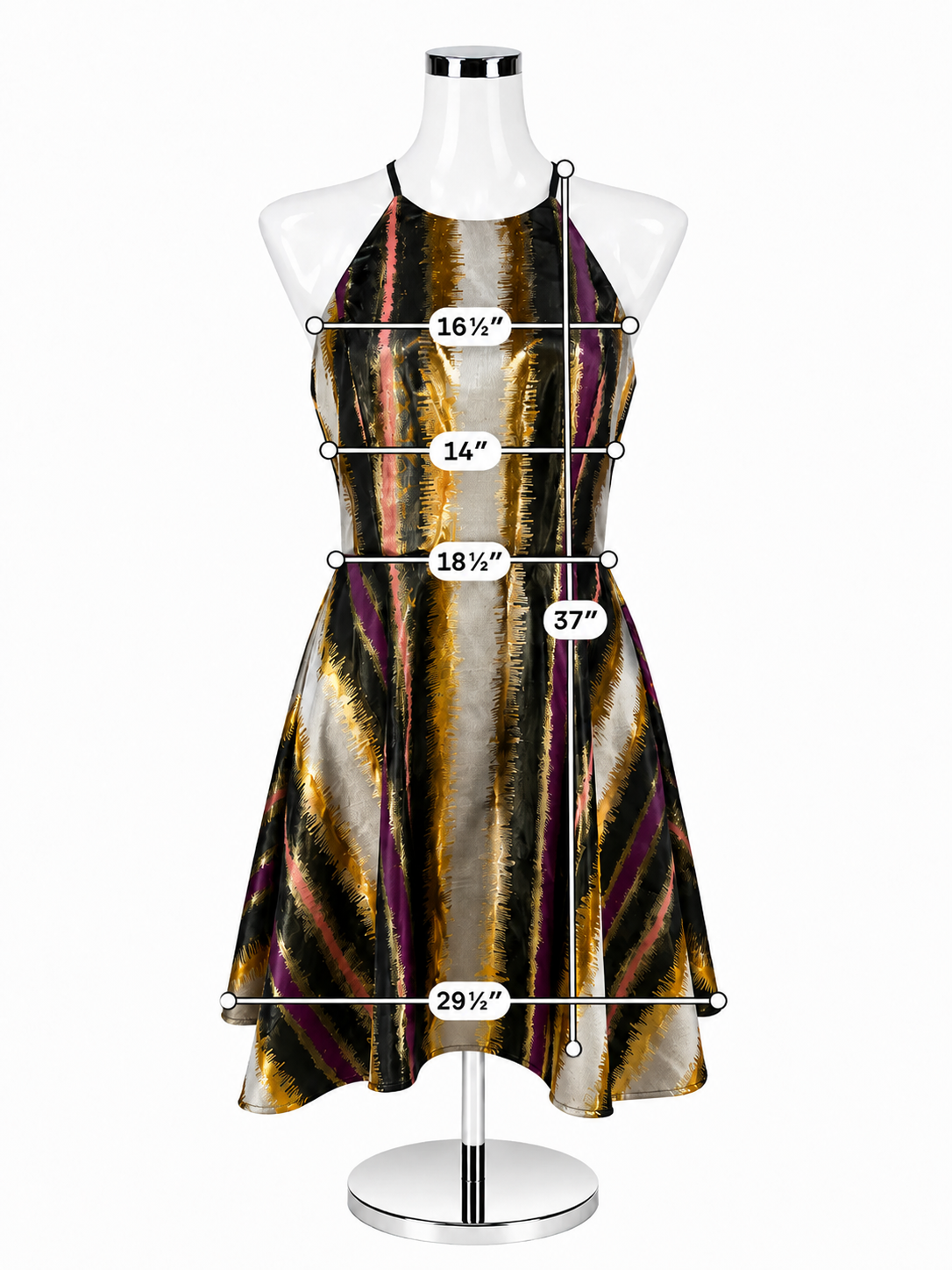 Belle Badgley Mischka Metallic Stripe Halter Cocktail Dress Size 2 NWT - ONLINE ONLY