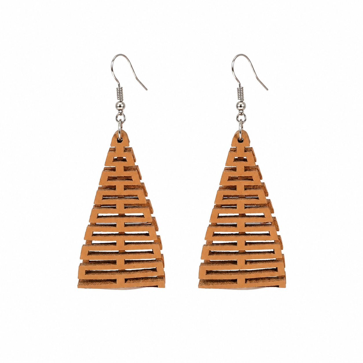 Paparazzi Tan Leather Laser Cut Tiered Geometric Dangle Earrings NEW