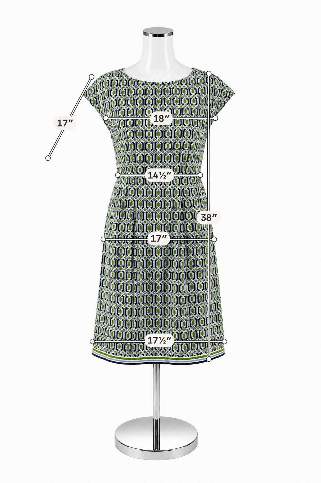 Jude Connally Tinsley Dress XS White Blue Green Geometric Hexagon Print Cap Sleeve