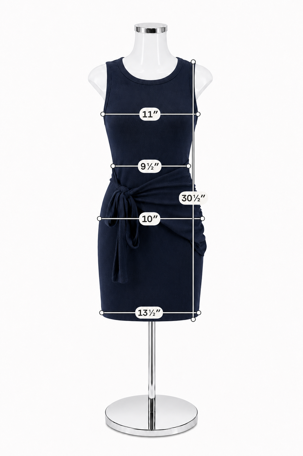 Kaiteigh Navy Ribbed Tie-Waist Bodycon Sleeveless Mini Dress Size Small