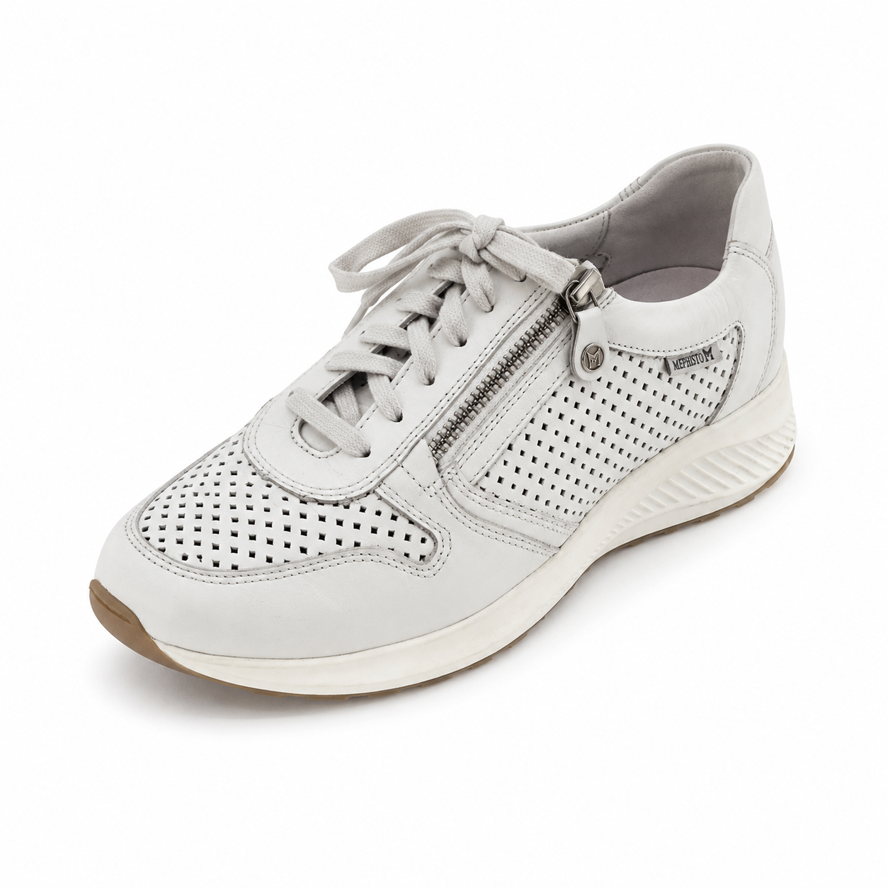 Mephisto Yael White Perforated Leather Side Zip Comfort Sneakers | Womens 8.5