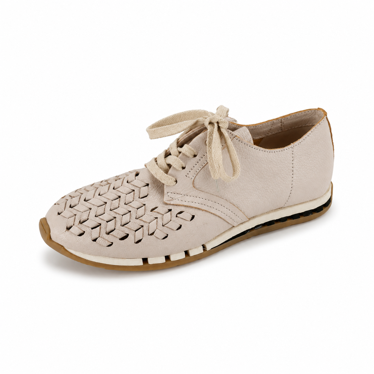 AS 98 Woven Leather Lace-Up Oxford Shoes Beige Size 10