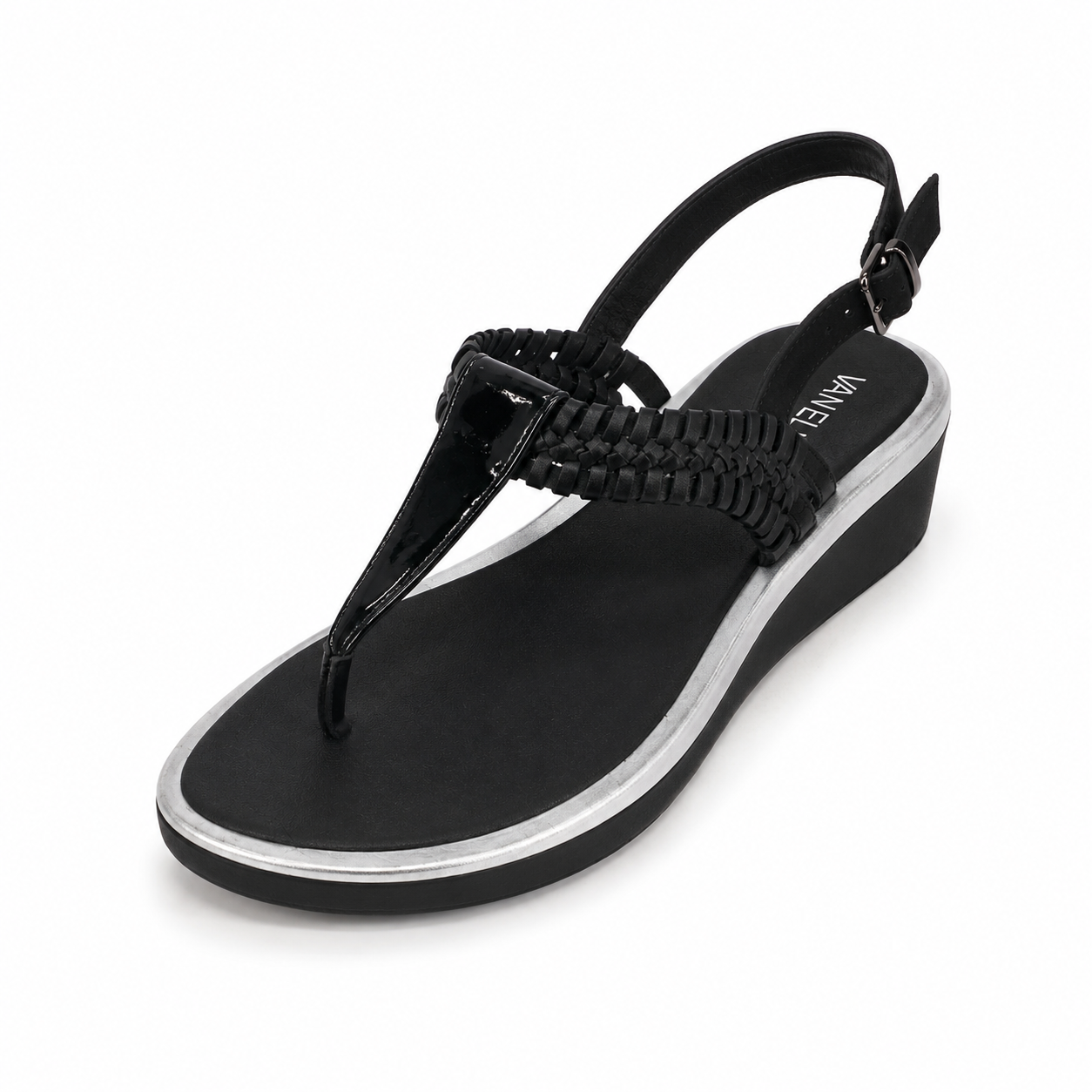 VANELi Aliz Black Braided T-Strap Platform Sandals Size 7