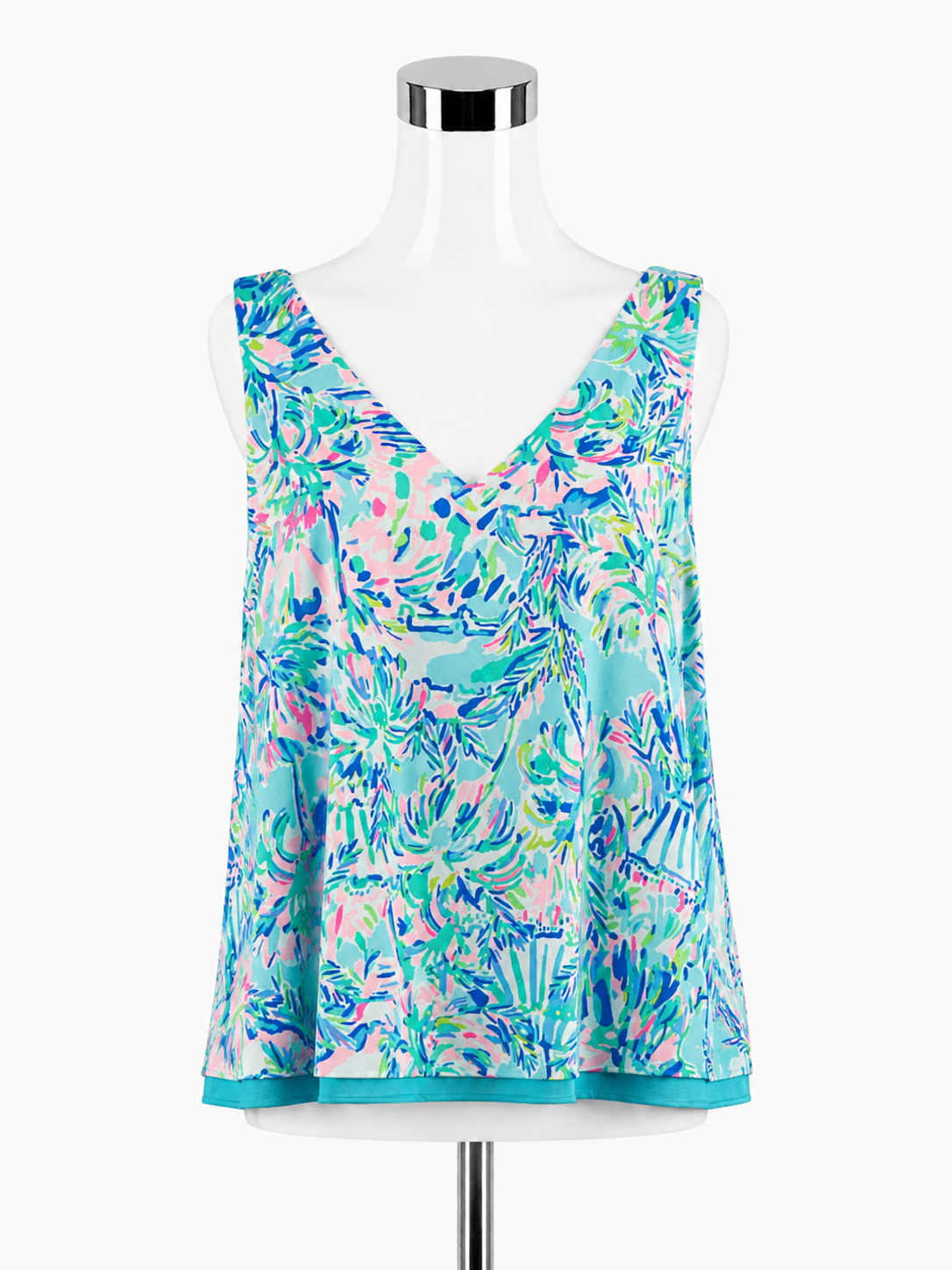 Lilly Pulitzer Florin Reversible V-Neck Tank Top Floral Aqua Pink Size Large