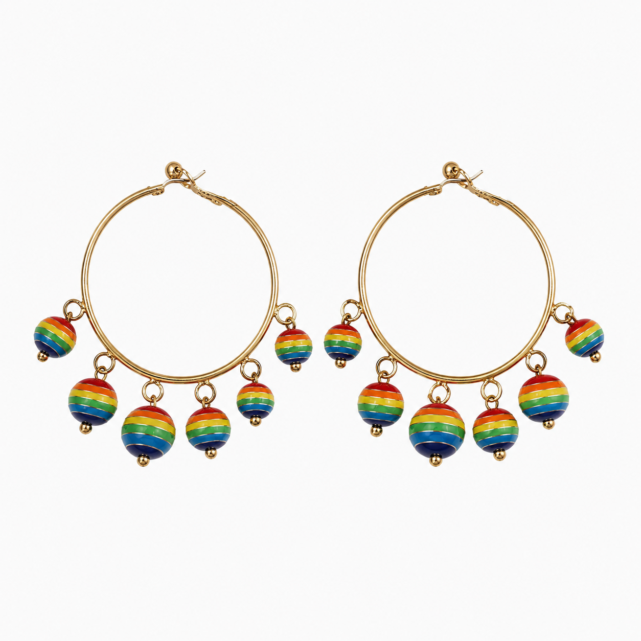 Magnetic Fine Jewelry Rainbow Enamel Globe Dangle Hoop Earrings