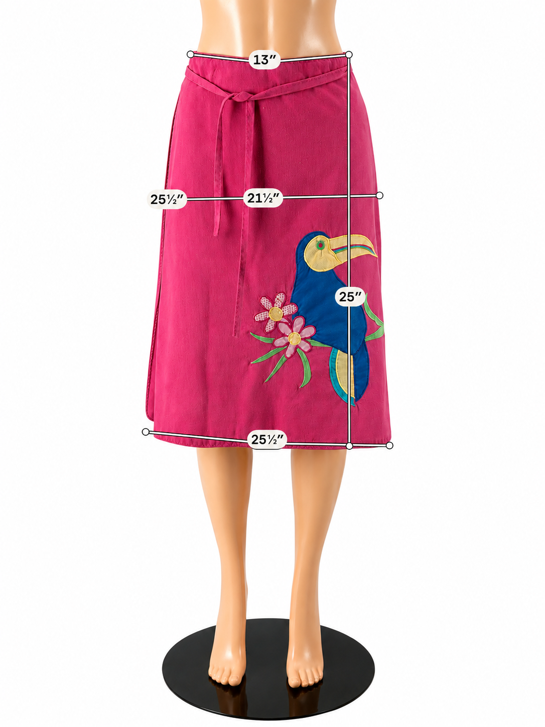 The Pond Vintage Toucan Appliqué Wrap Skirt Size M Pink Tropical Retro