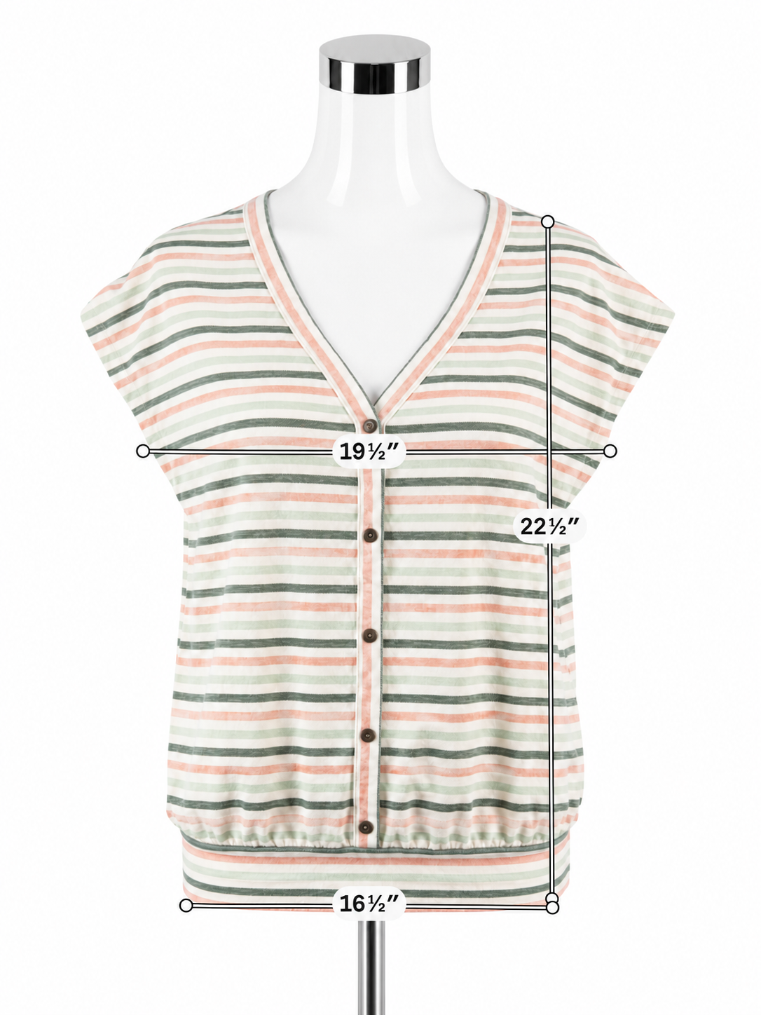 LOFT Outlet Striped Button-Front Top V-Neck Cap Sleeve Blouse Size Large Petite LP