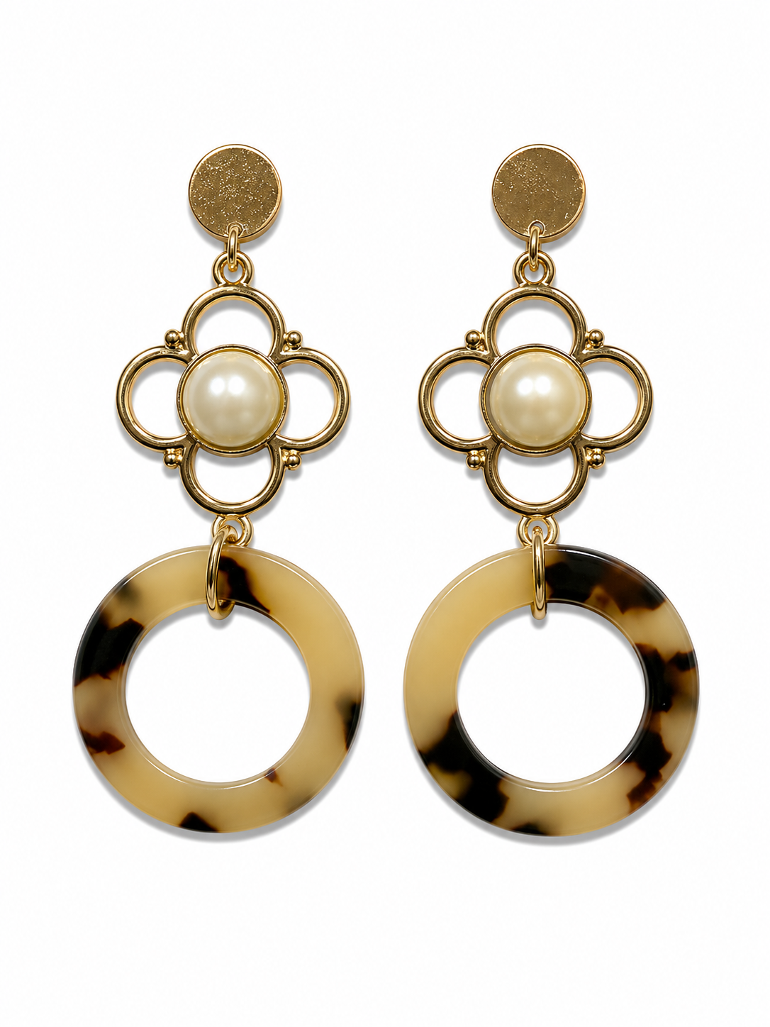 Marist Designs Tortoiseshell Quatrefoil Pearl Gold-Tone Dangle Earrings