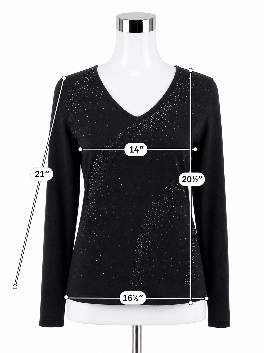Rafaella Petites Black Sparkle Rhinestone V-Neck Sweater Top Size MP