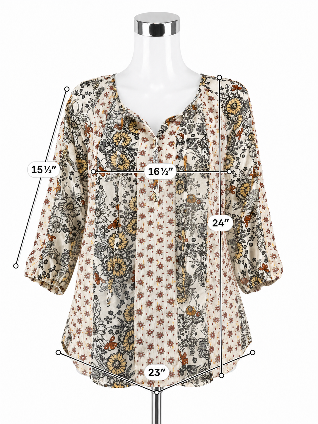 Figueroa & Flower Boho Mixed Floral Print Peasant Top Tassel Tie Petite Medium